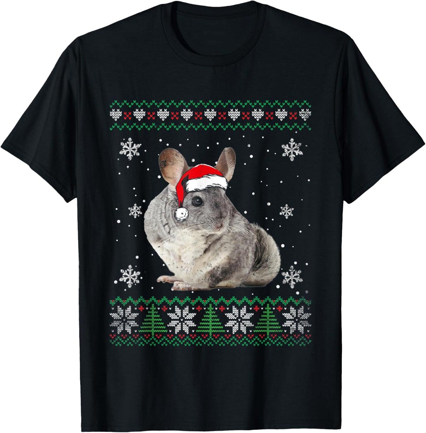 Santa Chinchilla Ugly Sweater Animals Christmas Pajama T-Shirt - T-Shirt | Black