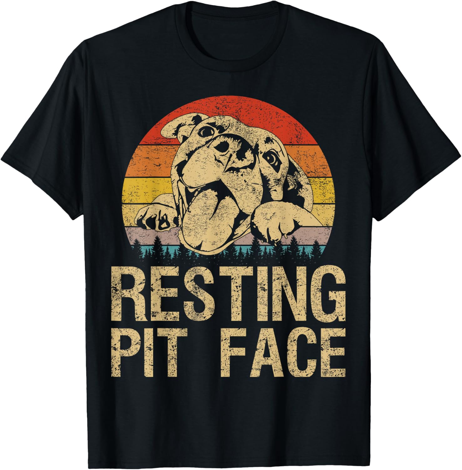 Vintage Pitbull Resting Pit Face - Funny Pitbull Lovers T-Shirt - T-Shirt | Black