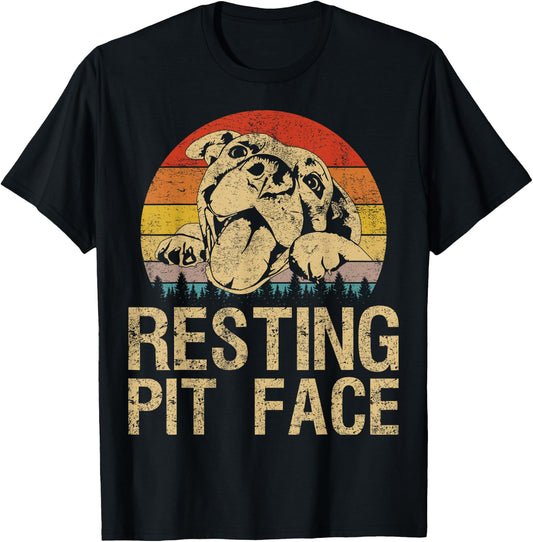 Vintage Pitbull Resting Pit Face - Funny Pitbull Lovers T-Shirt - T-Shirt | Black