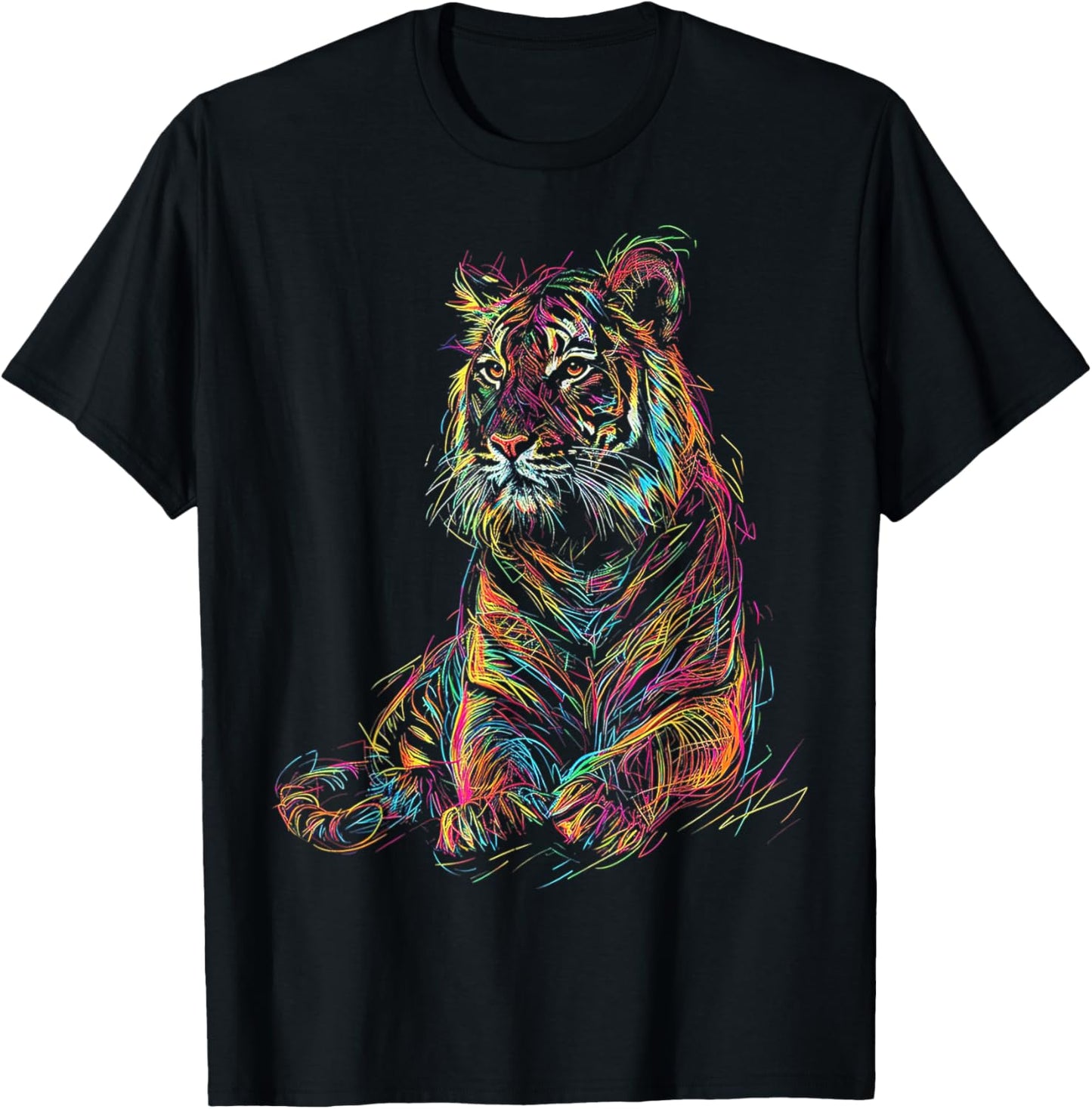 Tiger Colorful Drawing Animal Graphic Abstract Art Tiger T-Shirt - T-Shirt | Black