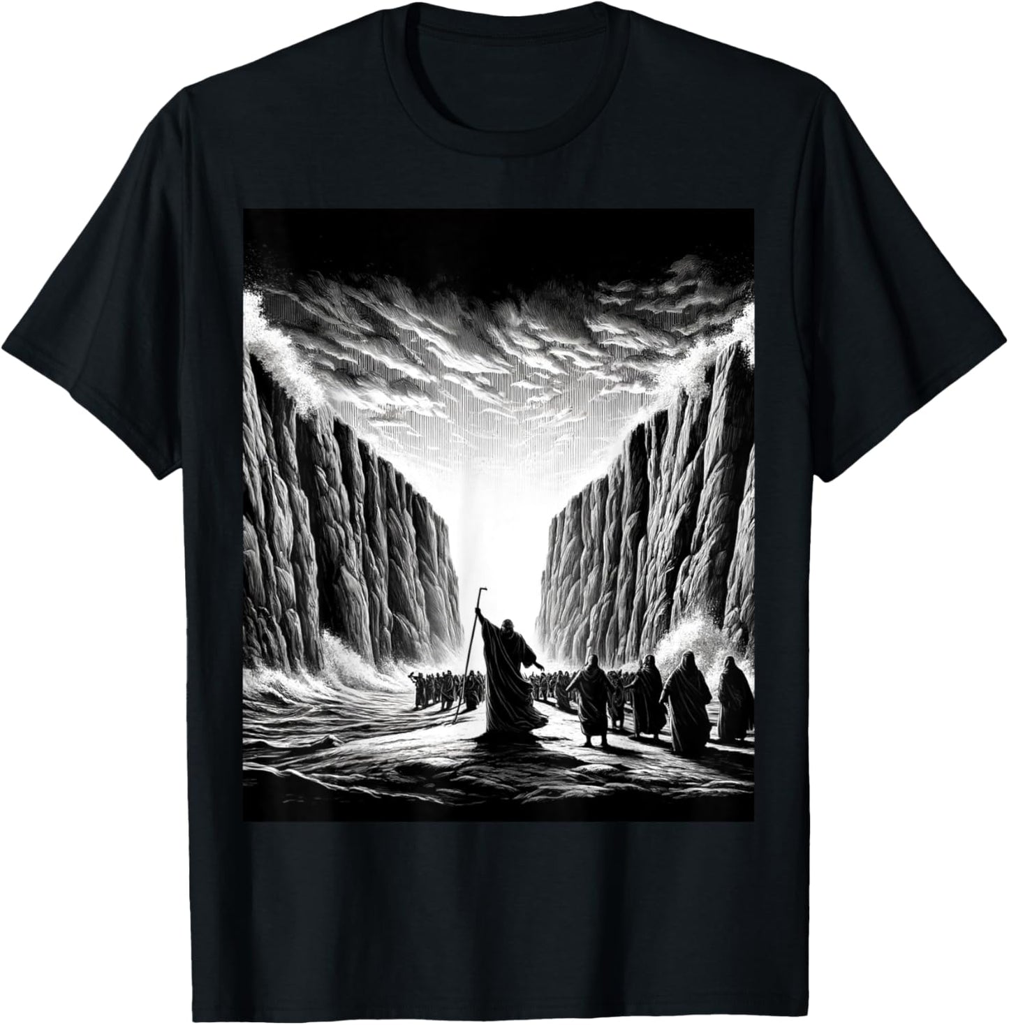 Moses parting the Red Sea with the Israelites T-Shirt - T-Shirt | Black