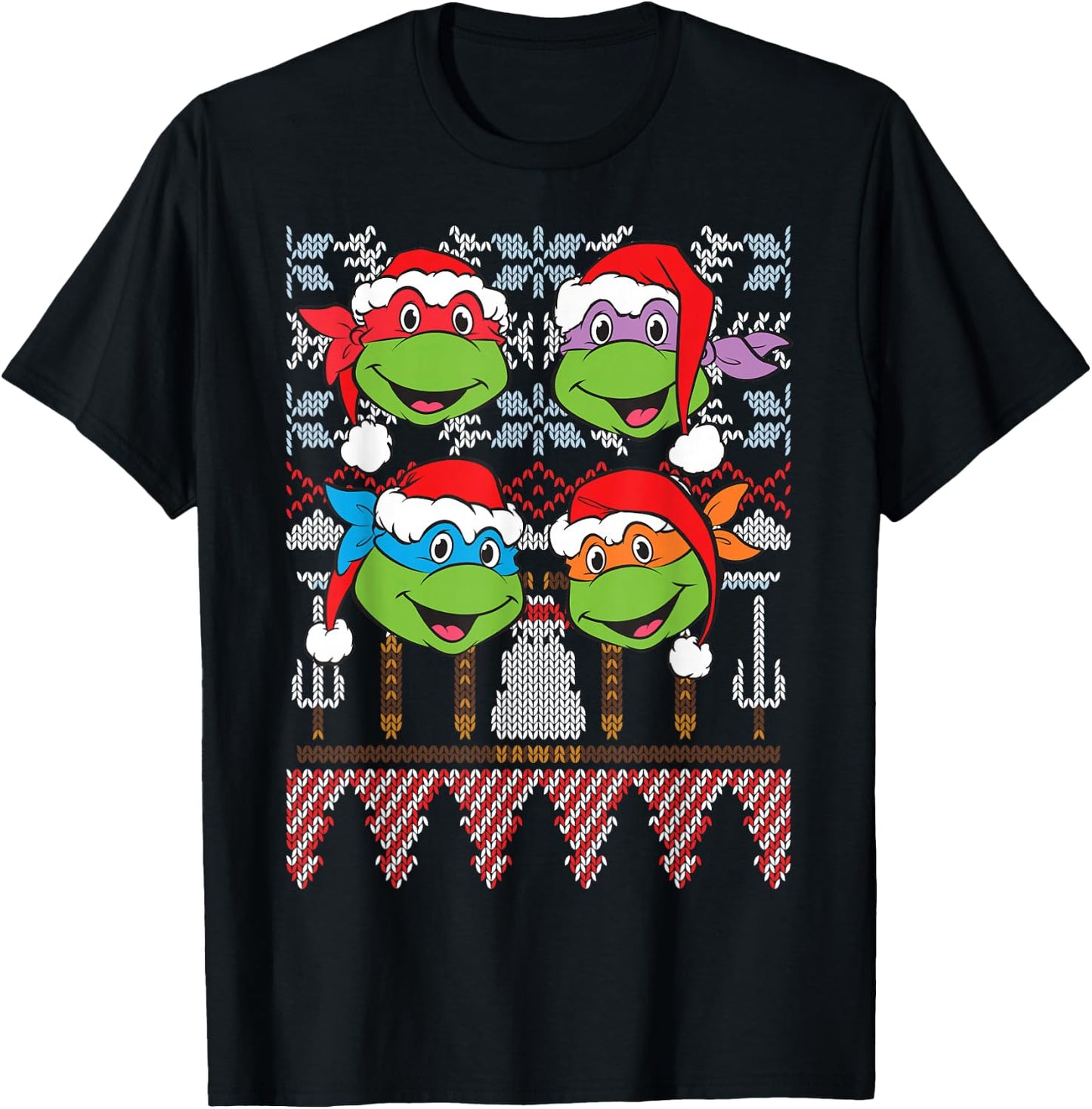 TMNT Ugly Xmas Sweaters All Turtles T-Shirt - T-Shirt | Black