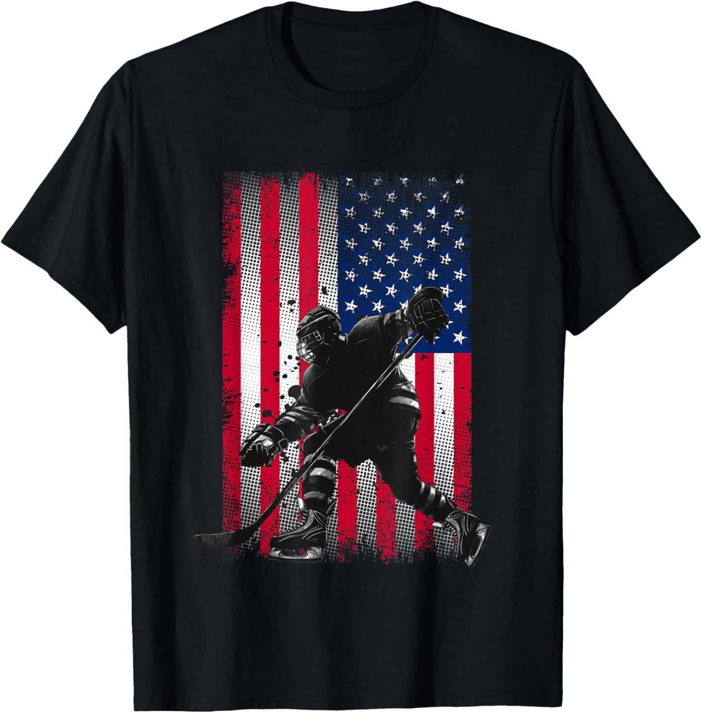 American Flag Hockey Women Kids Men T-Shirt - T-Shirt | Black
