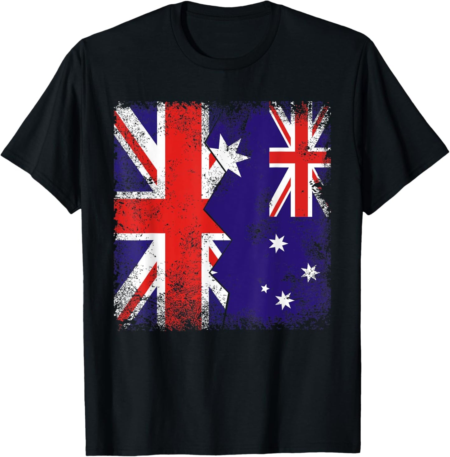 Australian Roots | Half British Flags | UK Australia Vintage T-Shirt - T-Shirt | Black