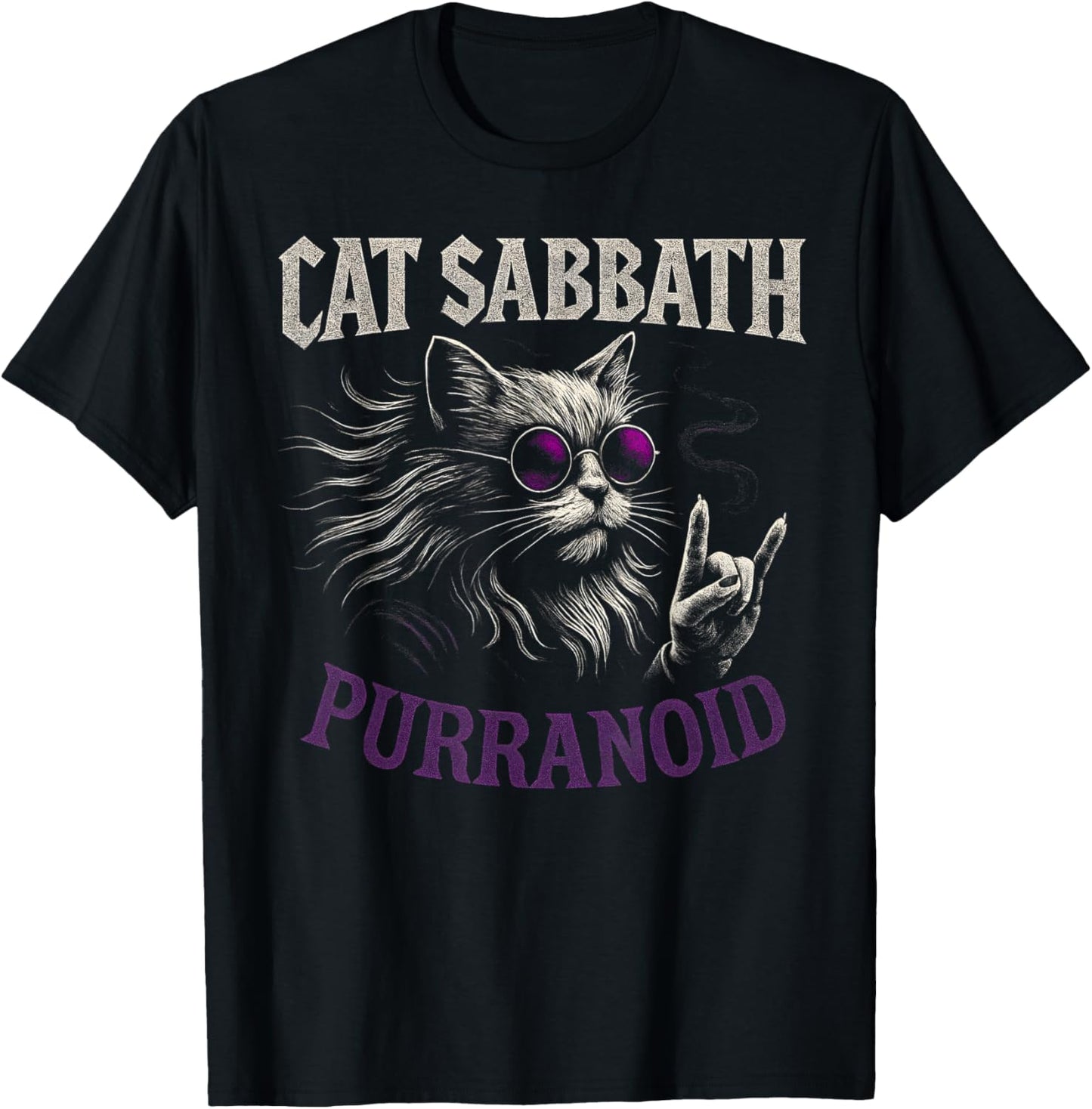 Cat Sabbath Purranoid - Lustige Rockkatze T-Shirt - T-Shirt | Black