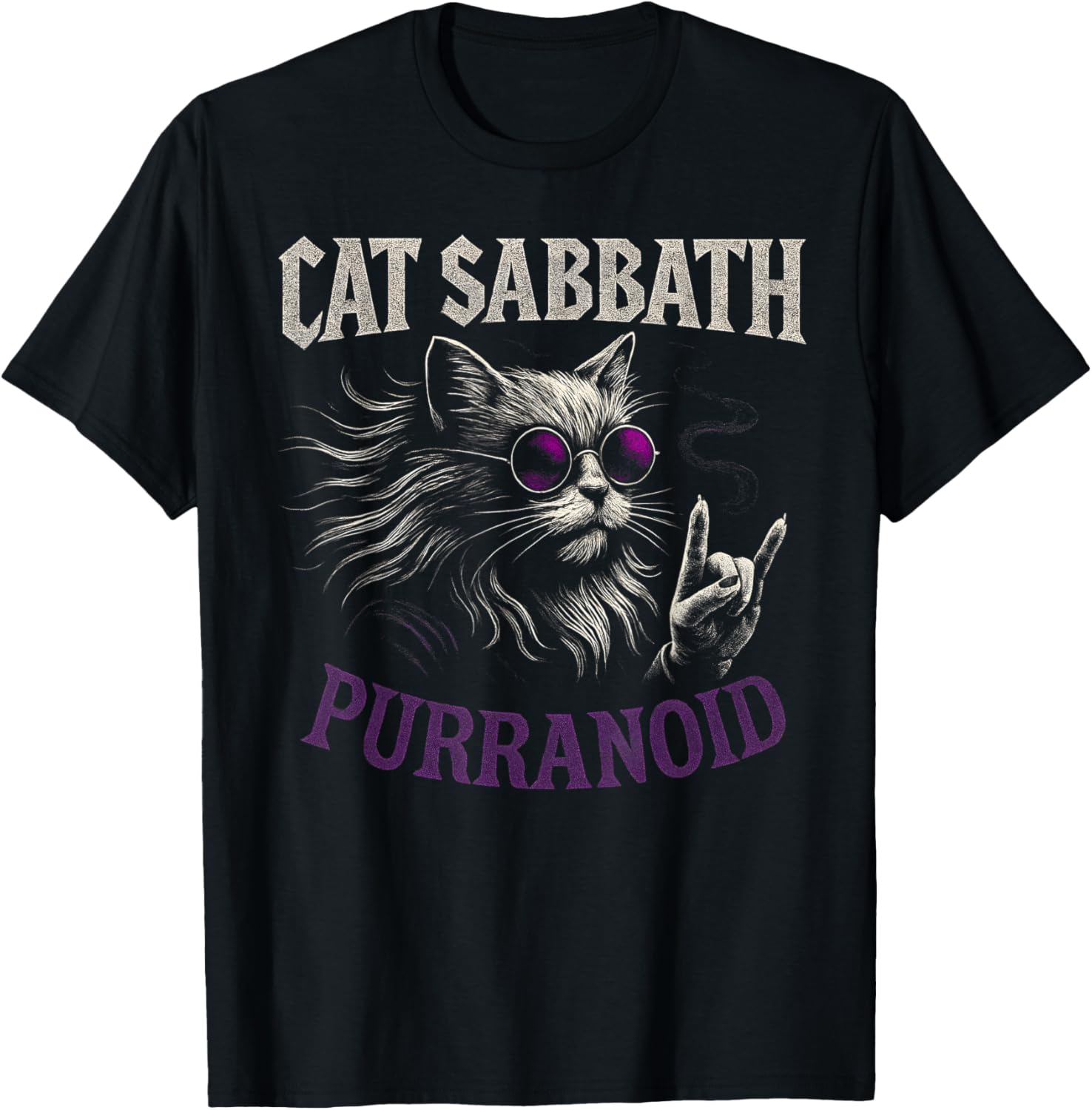 Cat Sabbath Purranoid - Lustige Rockkatze T-Shirt - T-Shirt | Black