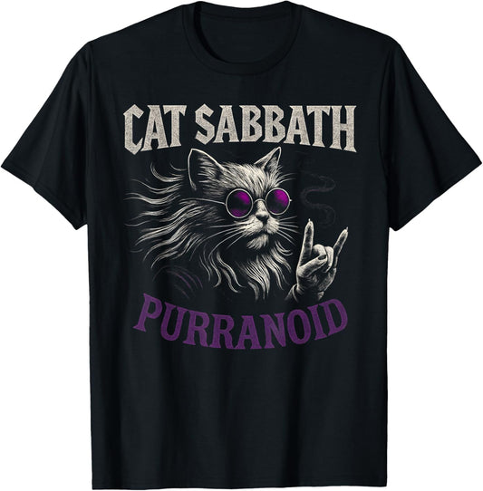 Cat Sabbath Purranoid - Lustige Rockkatze T-Shirt - T-Shirt | Black