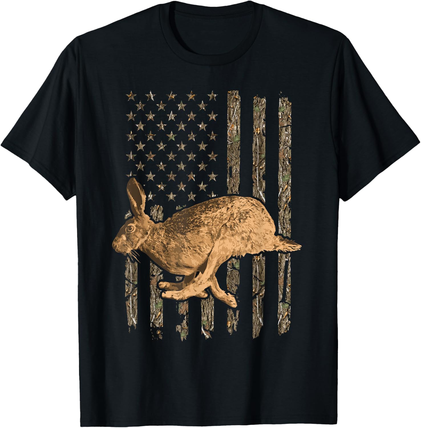 Rabbit Hunting American Flag Camouflage Rabbiting Hunter T-Shirt - T-Shirt | Black