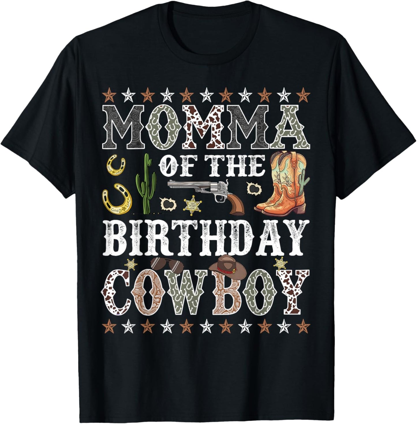 Momma Of The Birthday Cowboy Rodeo Momma T-Shirt - T-Shirt | Black