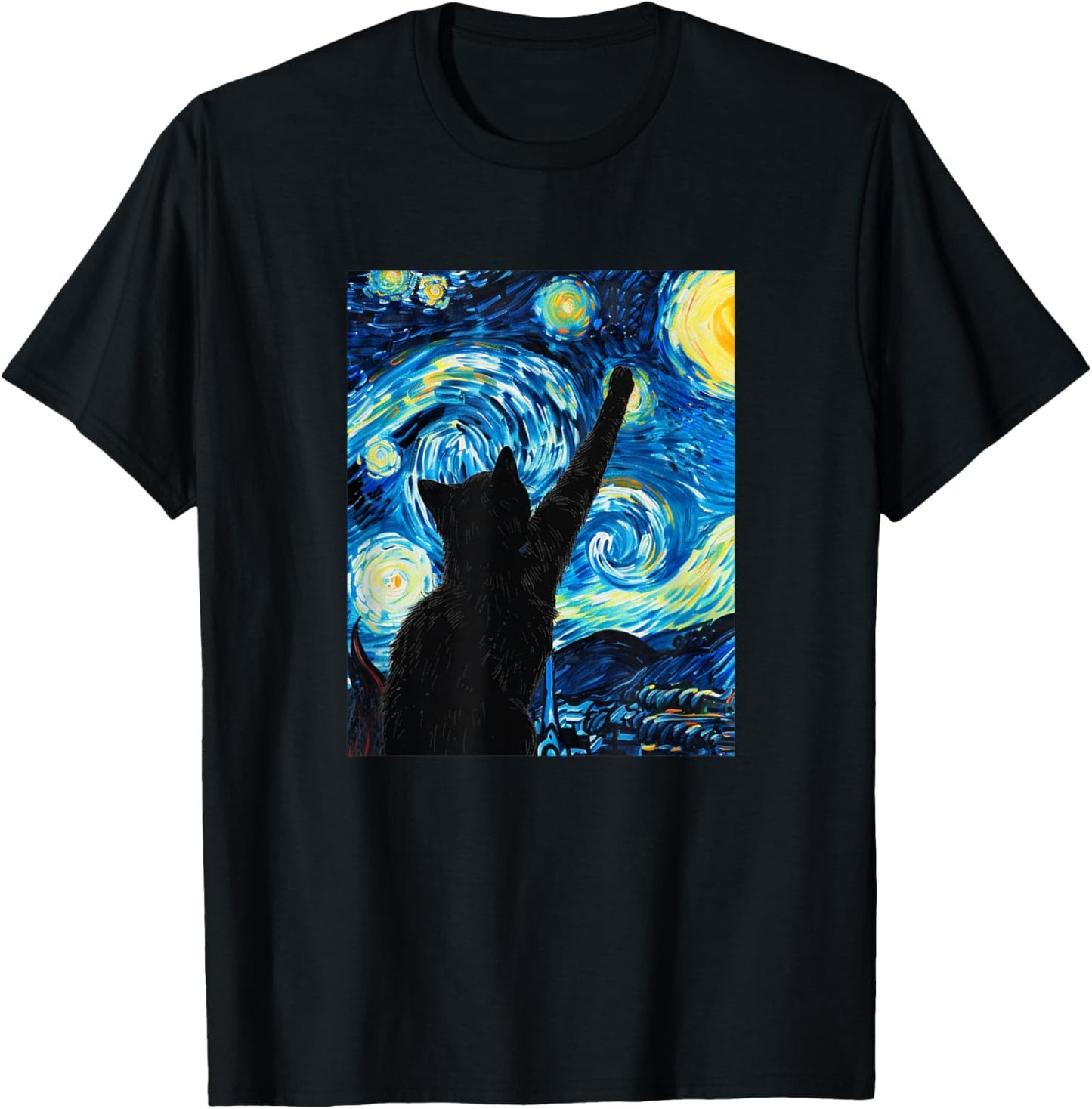 Van Gogh Starry Night Cat Lover Kitten Women T-Shirt - T-Shirt | Black