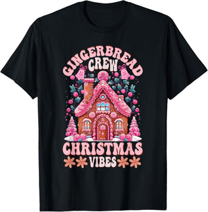 Groovy Gingerbread House Crew Pink Christmas Vibes Pajamas T-Shirt - T-Shirt | Black