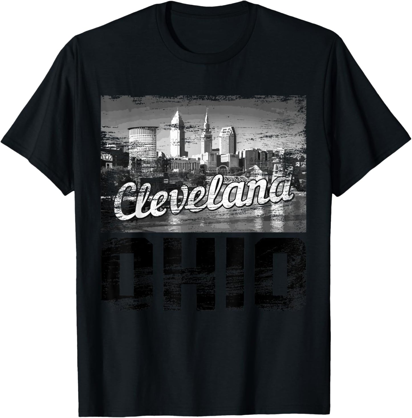 Cleveland Ohio Skyline Vintage Pride T-Shirt - T-Shirt | Black