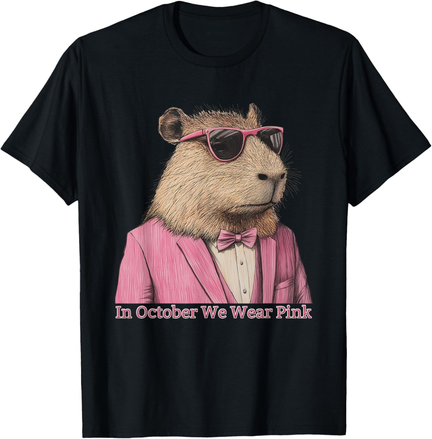 In October We Wear Pink Funny Capybara T-Shirt - T-Shirt | Black