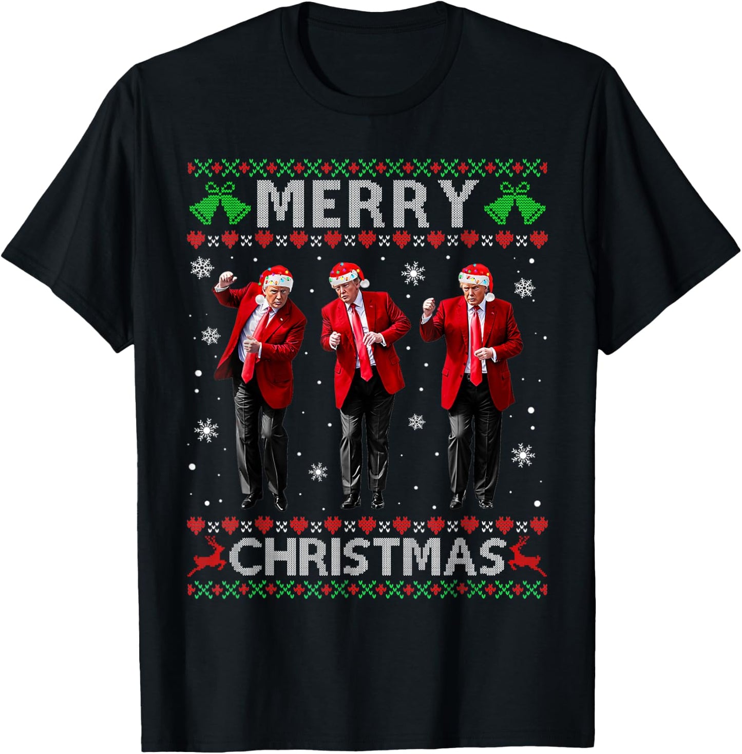 Funny Trump Dance Merry Christmas Ugly Xmas Sweater Pajamas T-Shirt - T-Shirt | Black