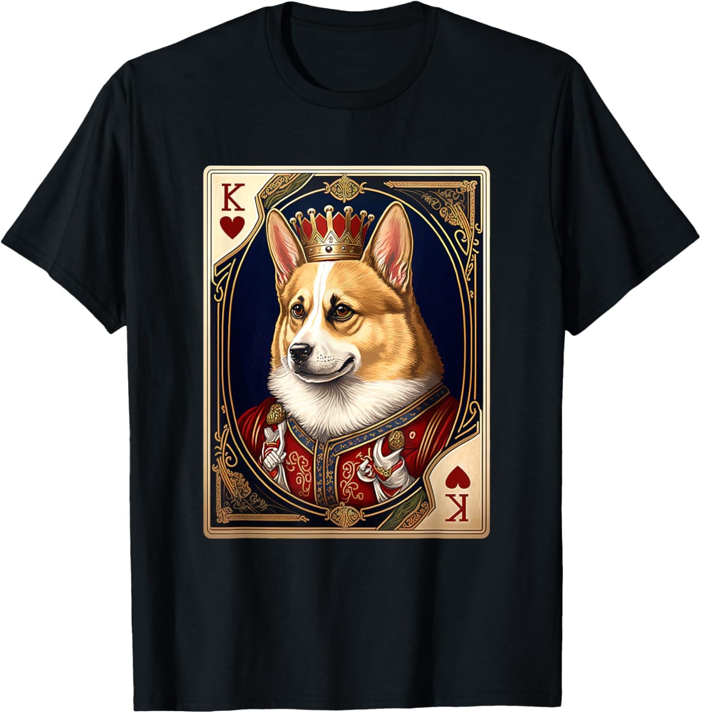 Royal Corgi King of Hearts Playing Card Dog Lover T-Shirt - T-Shirt | Black