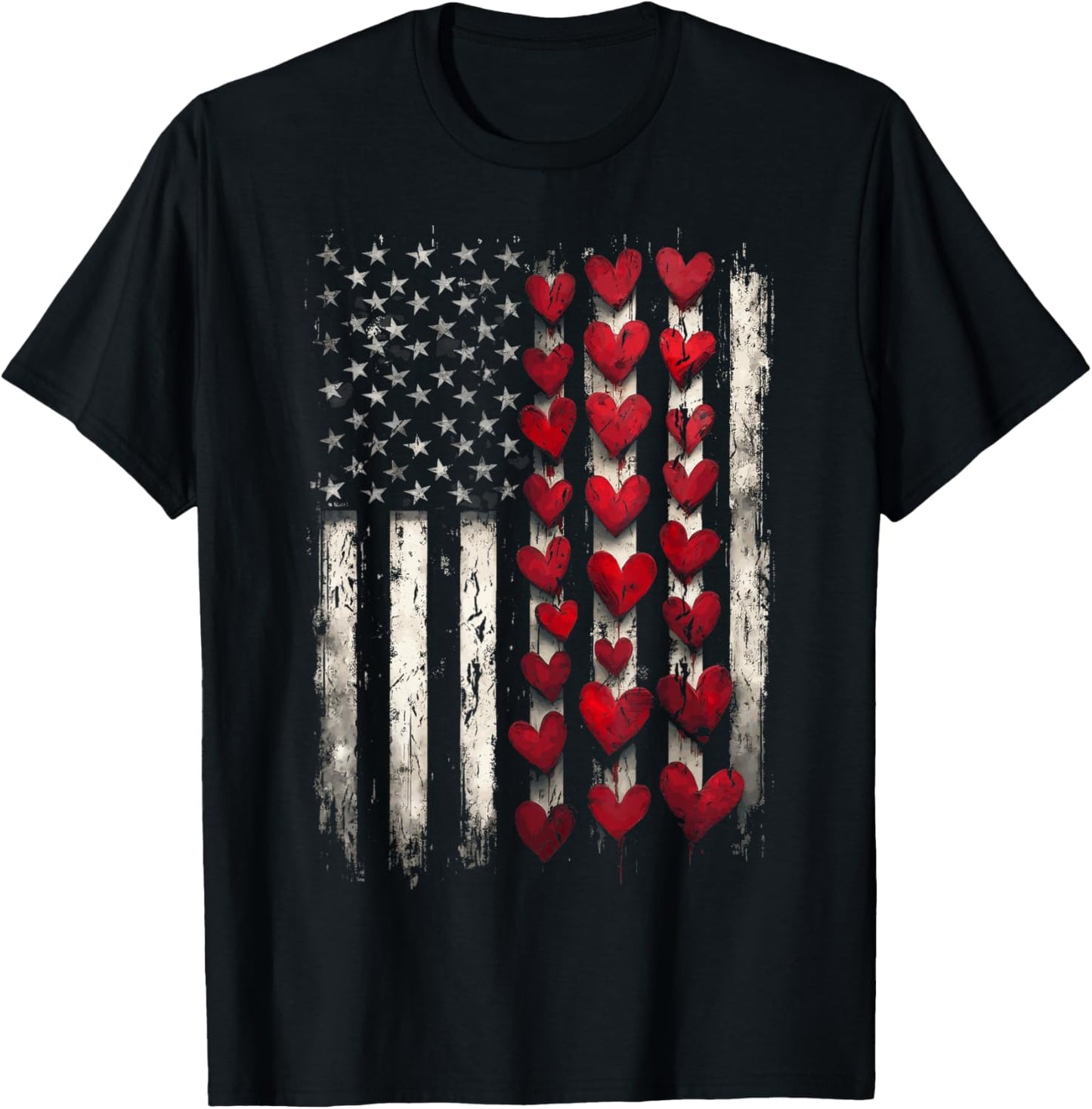 Valentine Day Heart American Flag T-Shirt - T-Shirt | Black
