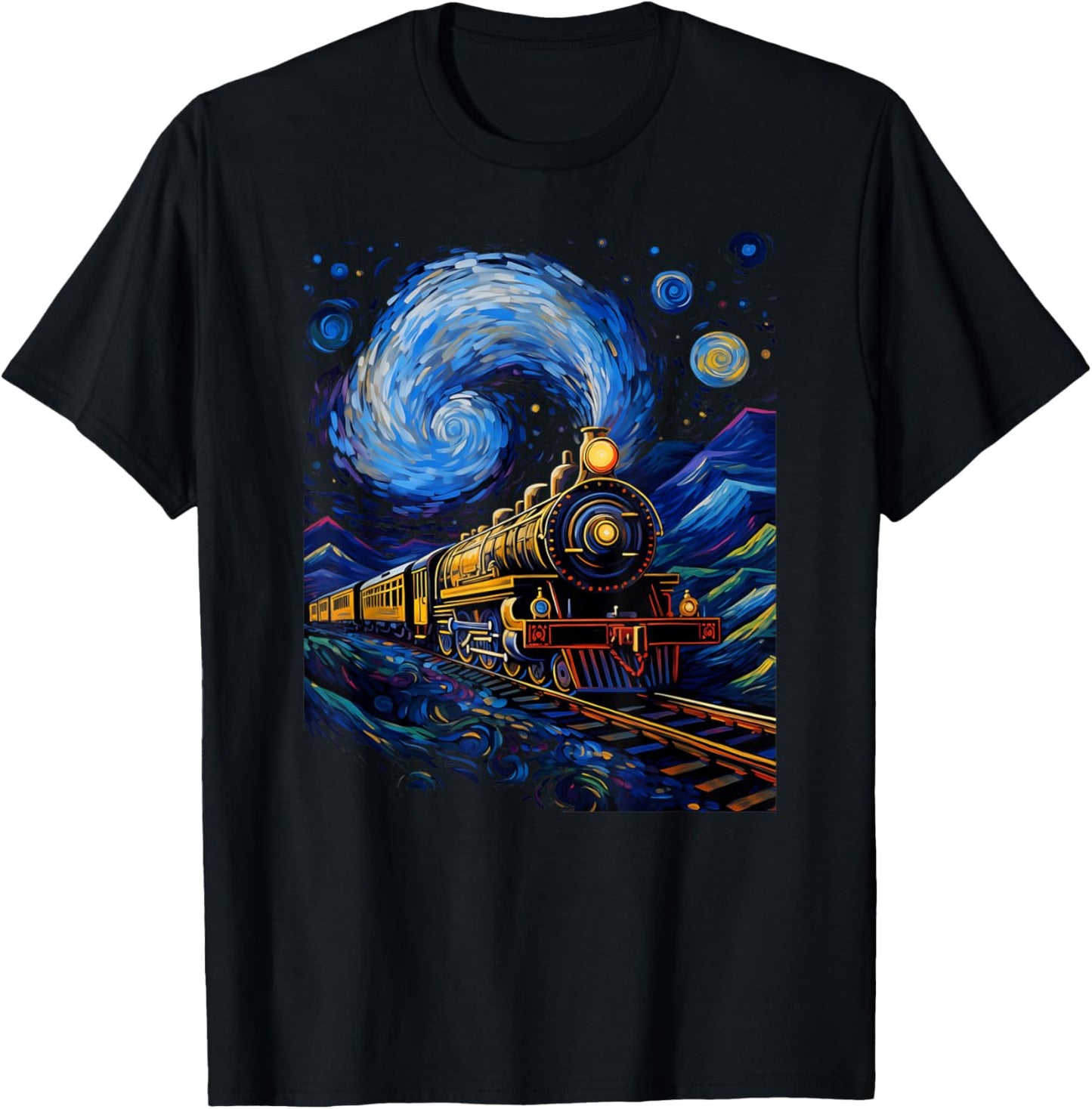 Steam Locomotive Van Gogh Style T-Shirt - T-Shirt | Black
