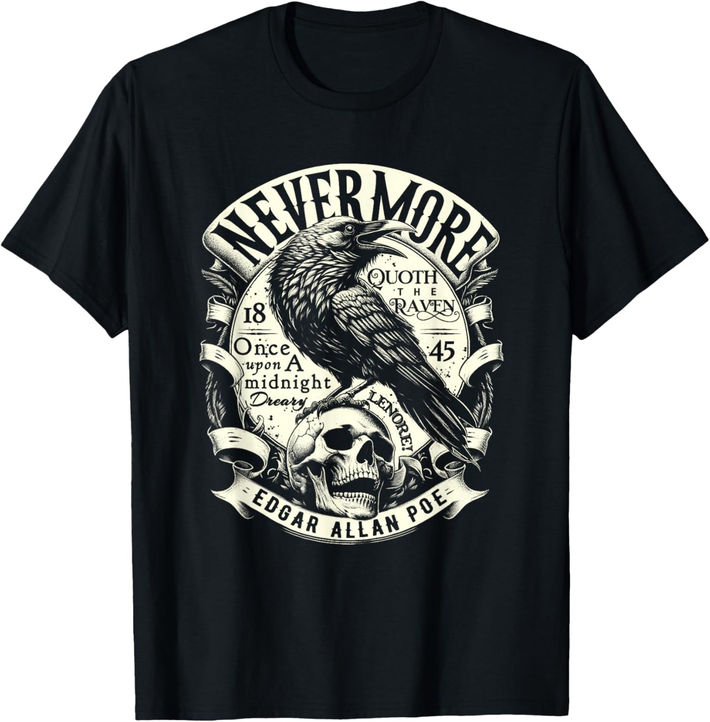 Edgar Allan Poe Nevermore Quoth The Raven T-Shirt - T-Shirt | Black