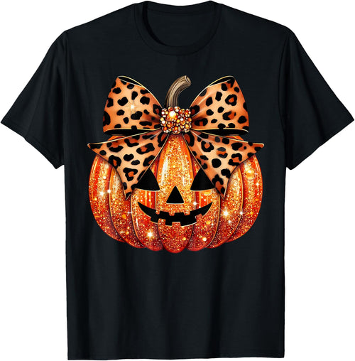 Sparkly Pumpkin Leopard Coquette Bow Pumpkin Girls