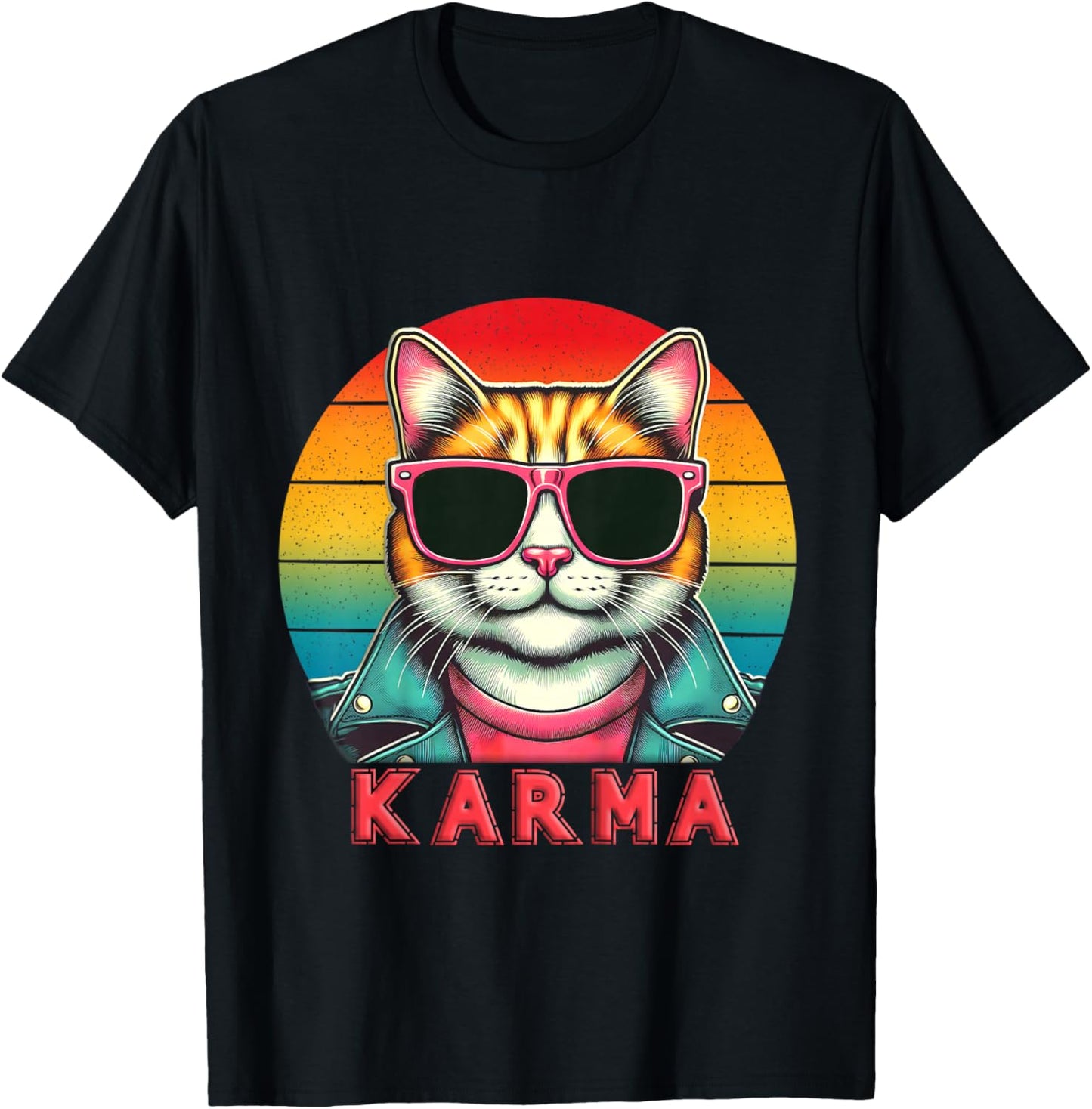 Kids Vintage Cat Music Lover Karma For Boys Girls Kids and Teens T-Shirt - T-Shirt | Black