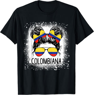 Colombian Girl Messy Bun Patriotic Colombia Pride Women T-Shirt - T-Shirt | Black