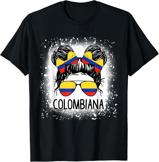 Colombian Girl Messy Bun Patriotic Colombia Pride Women T-Shirt - T-Shirt | Black