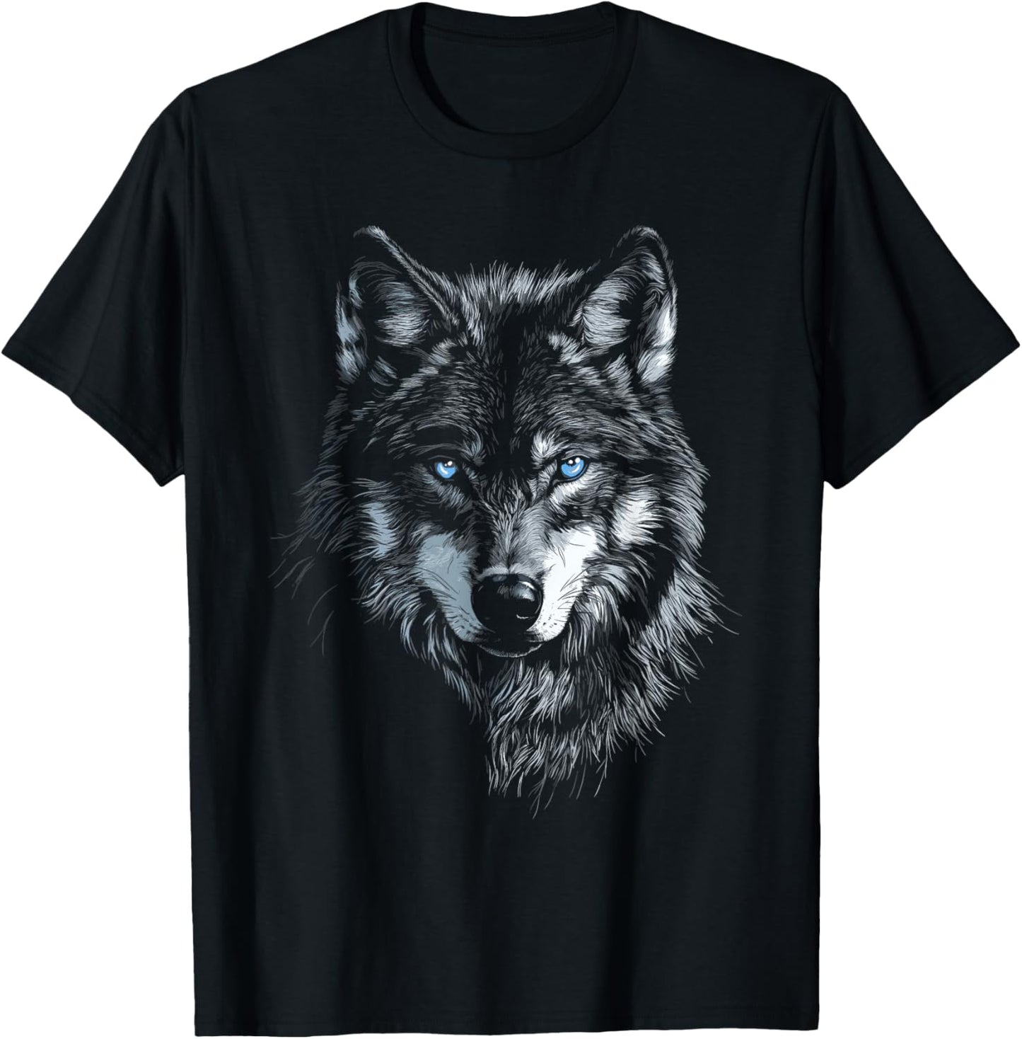 Mystic Wolf with Blue Eyes Animal Art Graphic Wolves T-Shirt - T-Shirt | Black