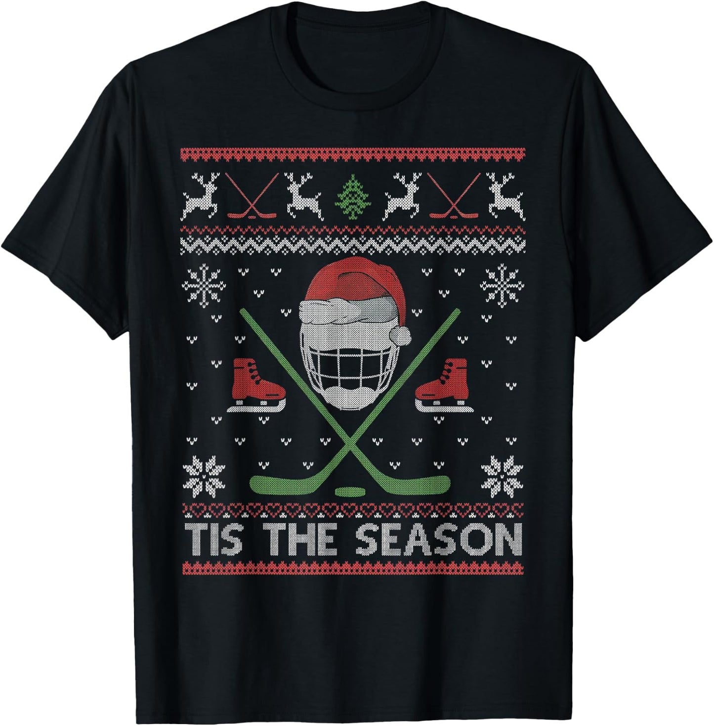 Tis The Season Ice Hockey Ugly Christmas Sweater Men Boy Kid T-Shirt - T-Shirt | Black
