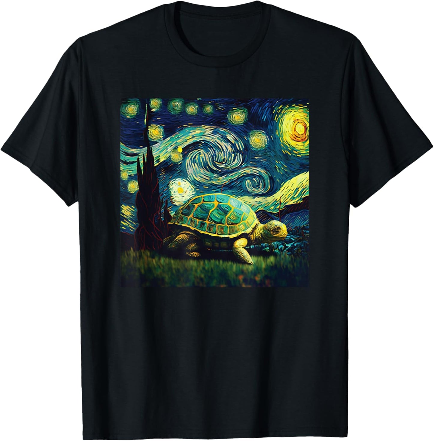 cute turtle painting for lover Van Gogh art Starry Night sky T-Shirt - T-Shirt | Black