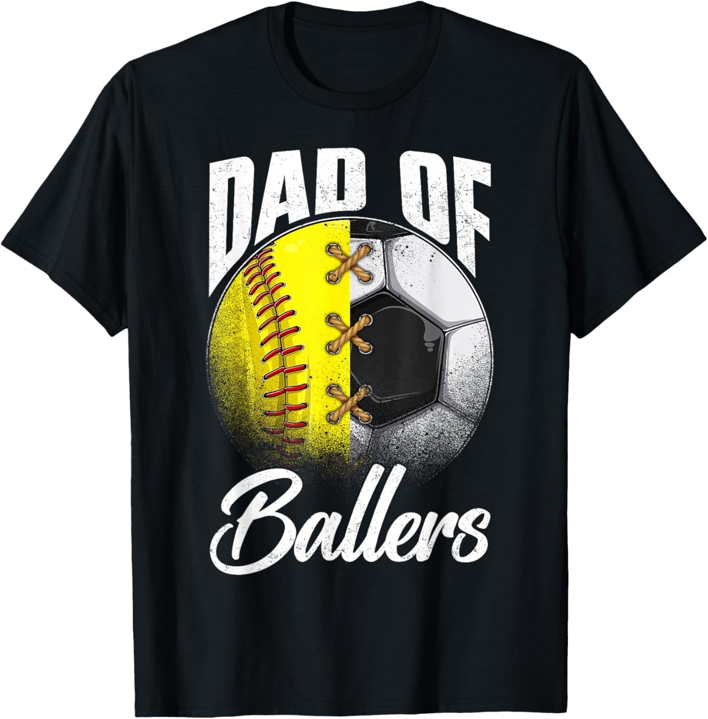 Retro Dad Of Ballers Soccer Softball Lover Fan Fathers Day T-Shirt - T-Shirt | Black