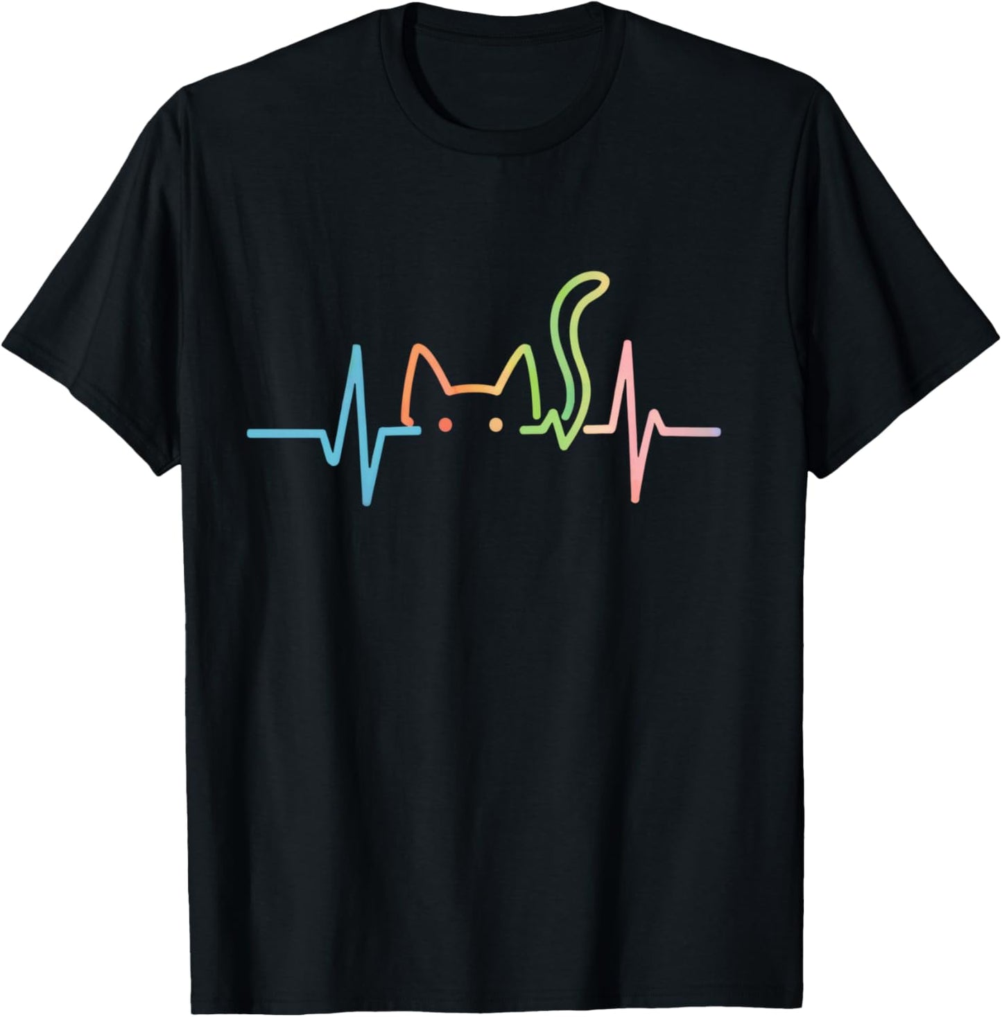 Heartbeat Cat Lover Animal Silhouette Cute Kitty Cat T-Shirt - T-Shirt | Black