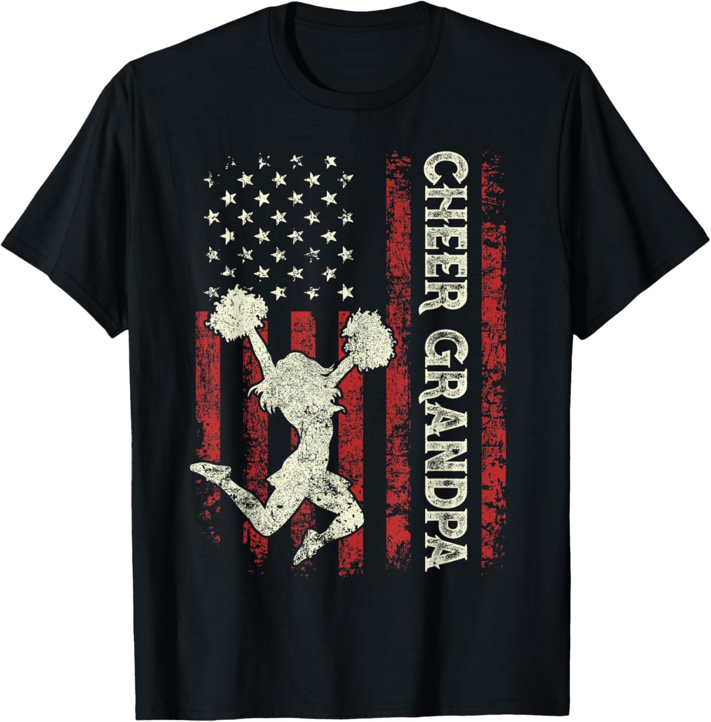 Cheer Grandpa US Flag Dad Patriotic Cheerleader Fathers Day T-Shirt - T-Shirt | Black
