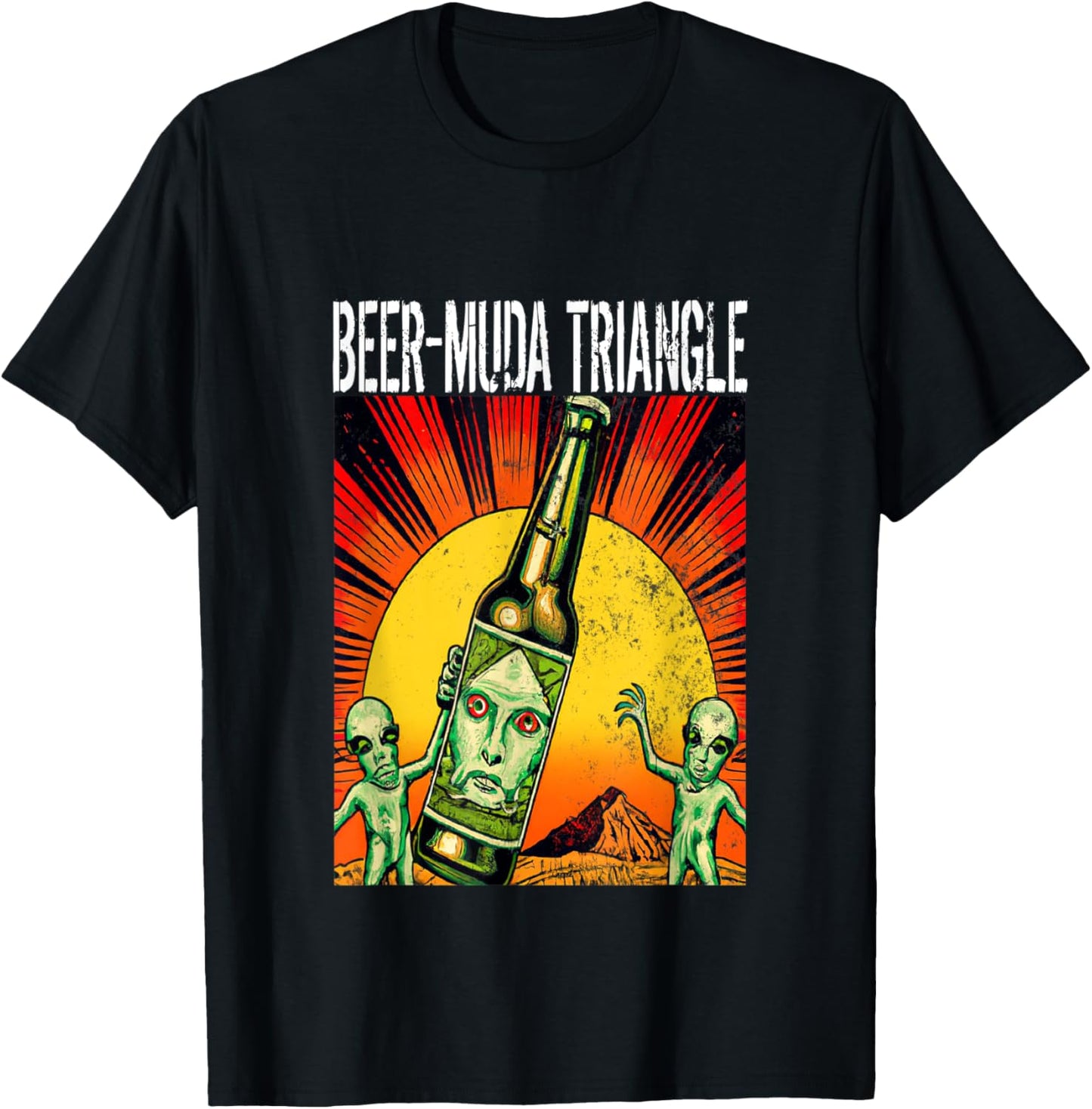 BEER MUDA TRIANGLE space Alien Bermuda Vintage Distressed T-Shirt - T-Shirt | Black