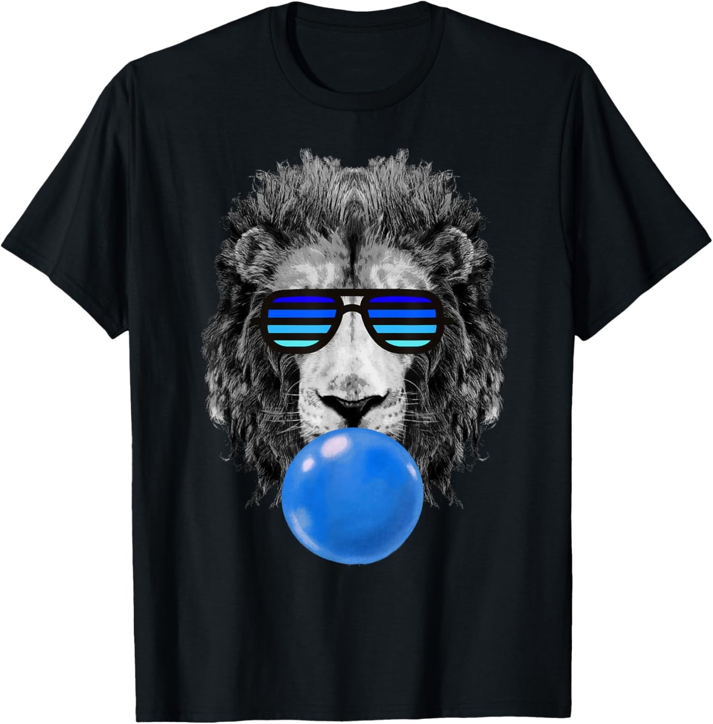 Blue Bubble Gum Lion Stripe Sunglasses Lion Head T-Shirt - T-Shirt | Black