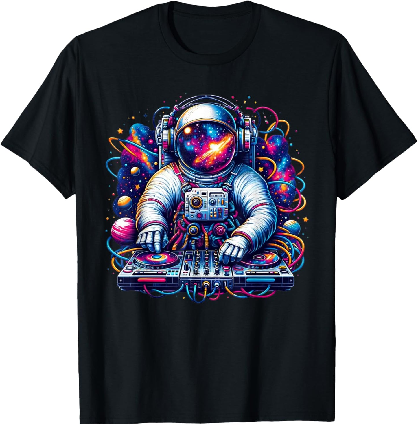 Funny Astronaut DJ Electronic Music Galaxy Outer Space T-Shirt - T-Shirt | Black