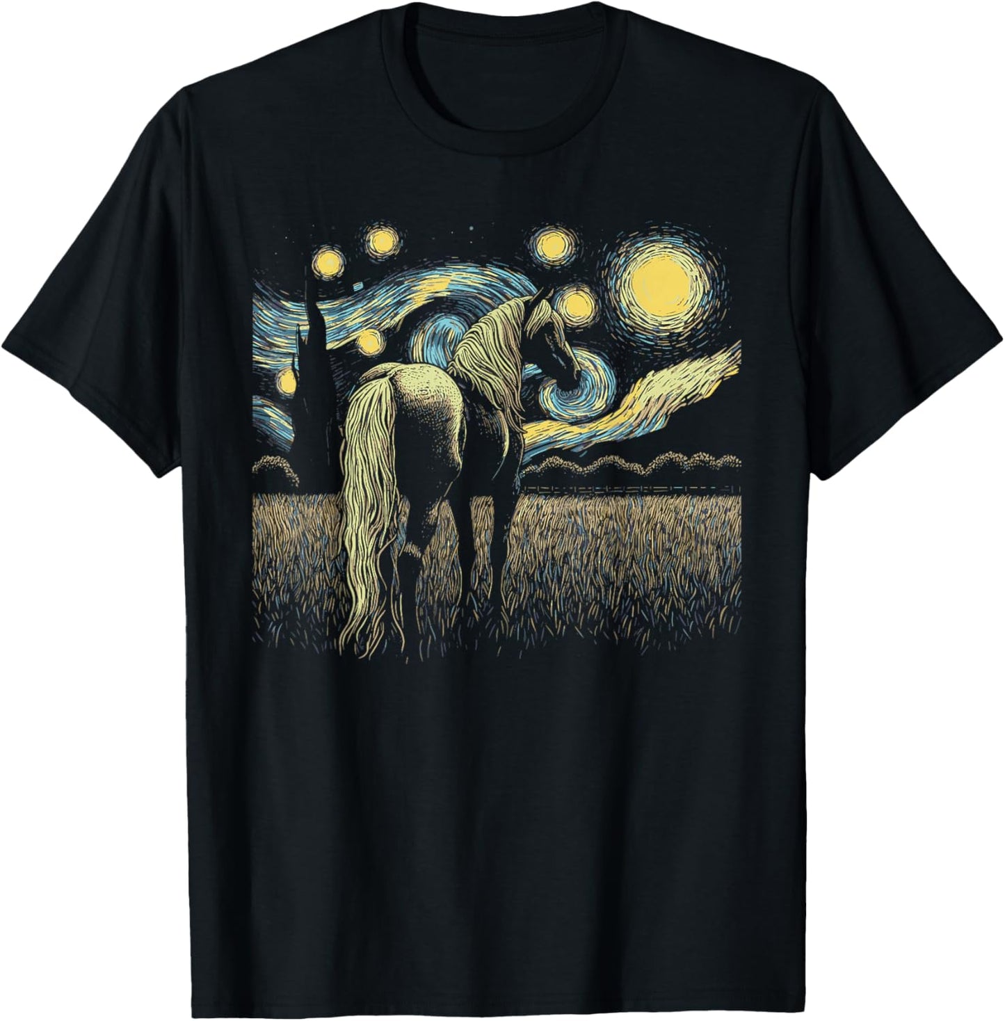 Starry Night Horse Painting Painter Artist Art Teacher T-Shirt - T-Shirt | Black