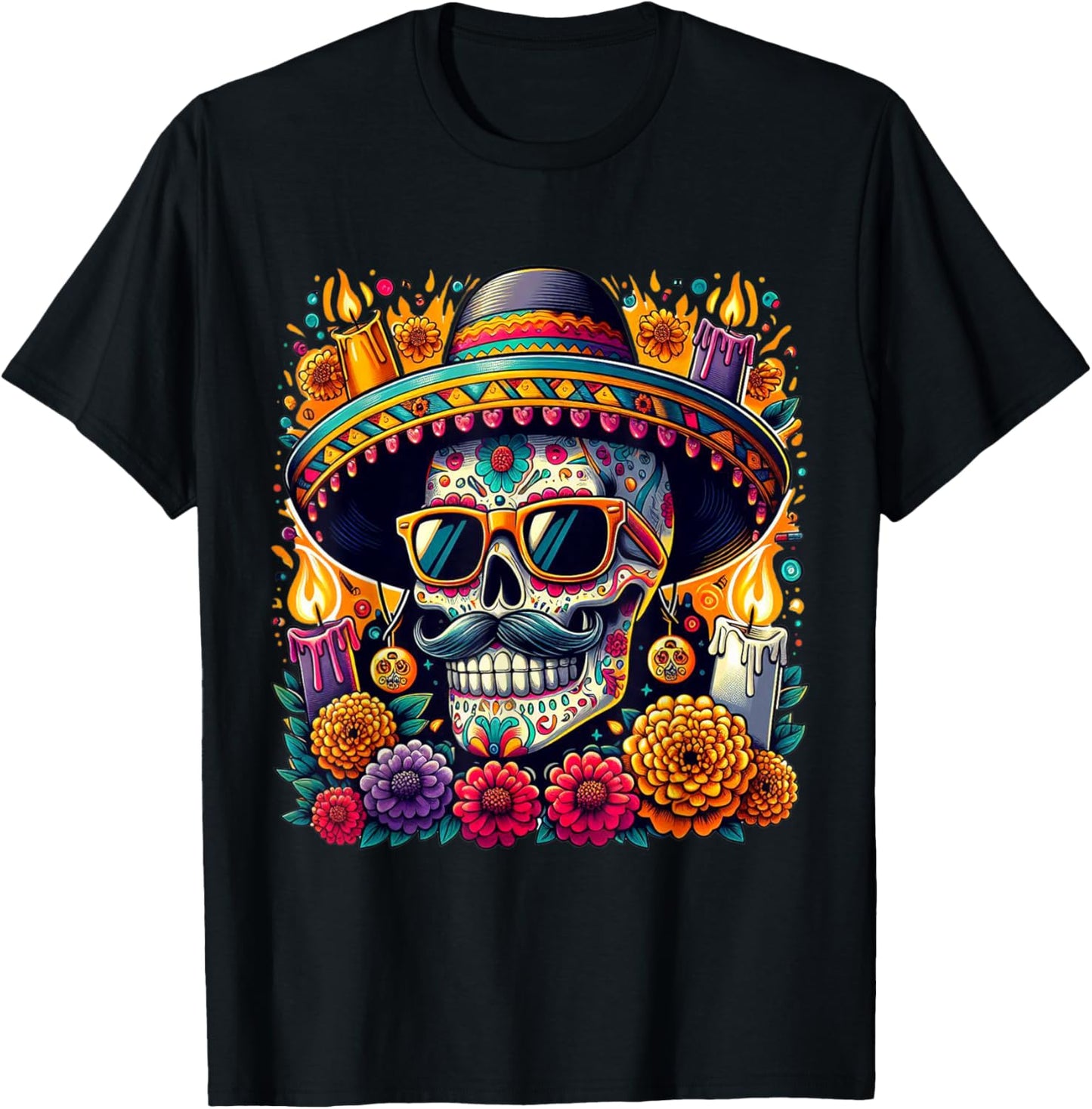 Flower Skull / Sugar Skull Roses Girls T-Shirt - T-Shirt | Black