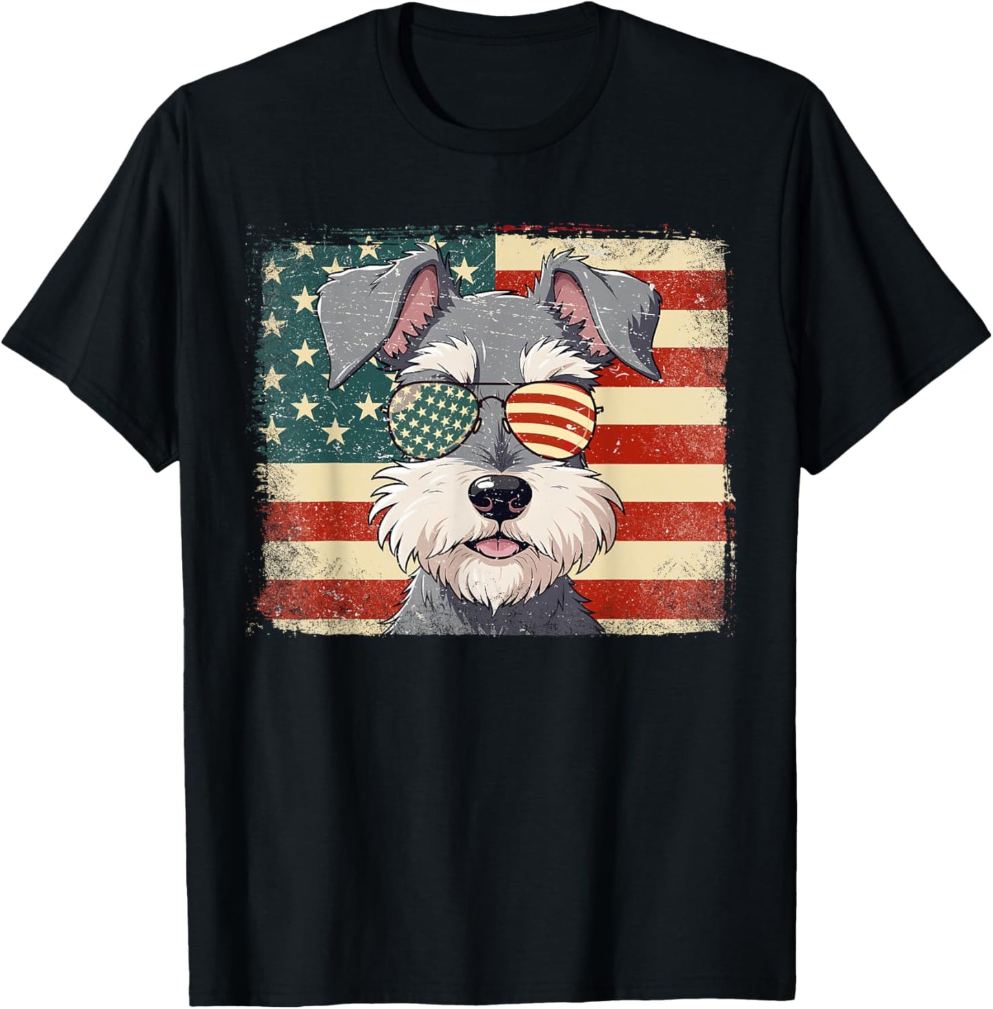 Patriotic Miniature Schnauzer Dog Lover USA Flag 4th Of July T-Shirt - T-Shirt | Black