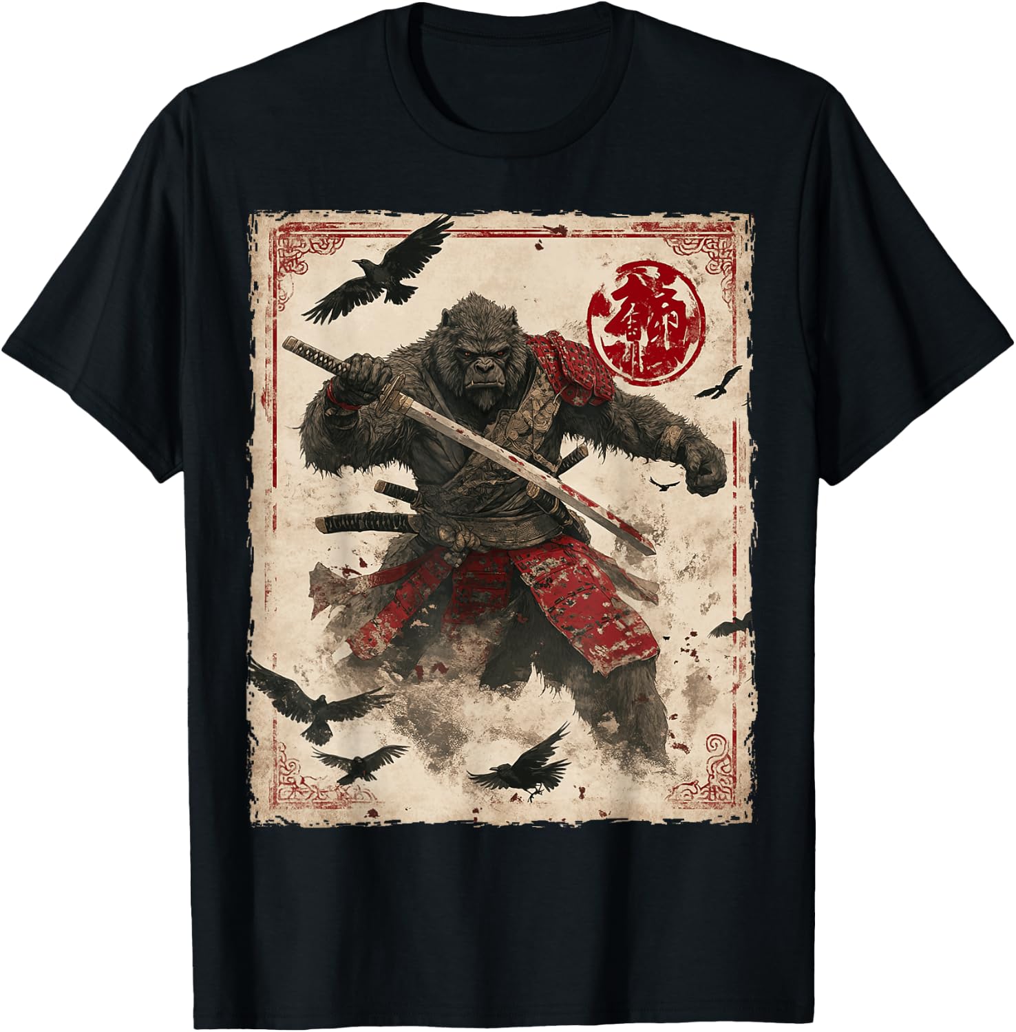 Bigfoot Sasquatch Samurai Graphic Japanese Warrior Anime T-Shirt - T-Shirt | Black