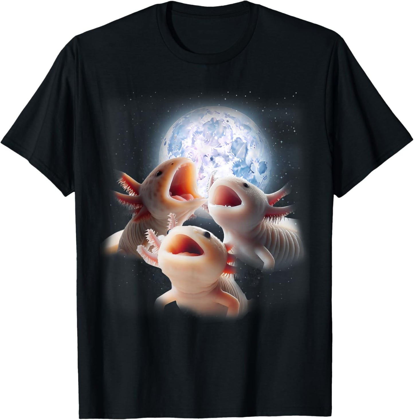 3 Axolotls Howling At The Moon Funny Axolotl Lover Kids Boy T-Shirt - T-Shirt | Black