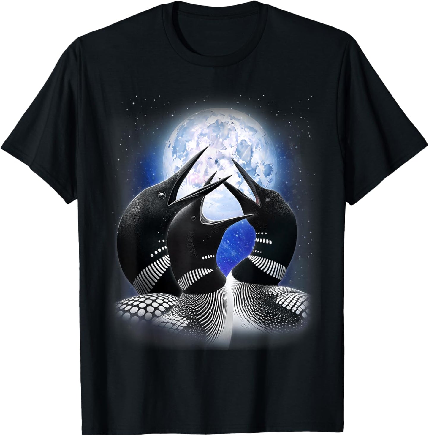 3 Common Loon Howling At The Moon Funny Birdwatcher Birder T-Shirt - T-Shirt | Black