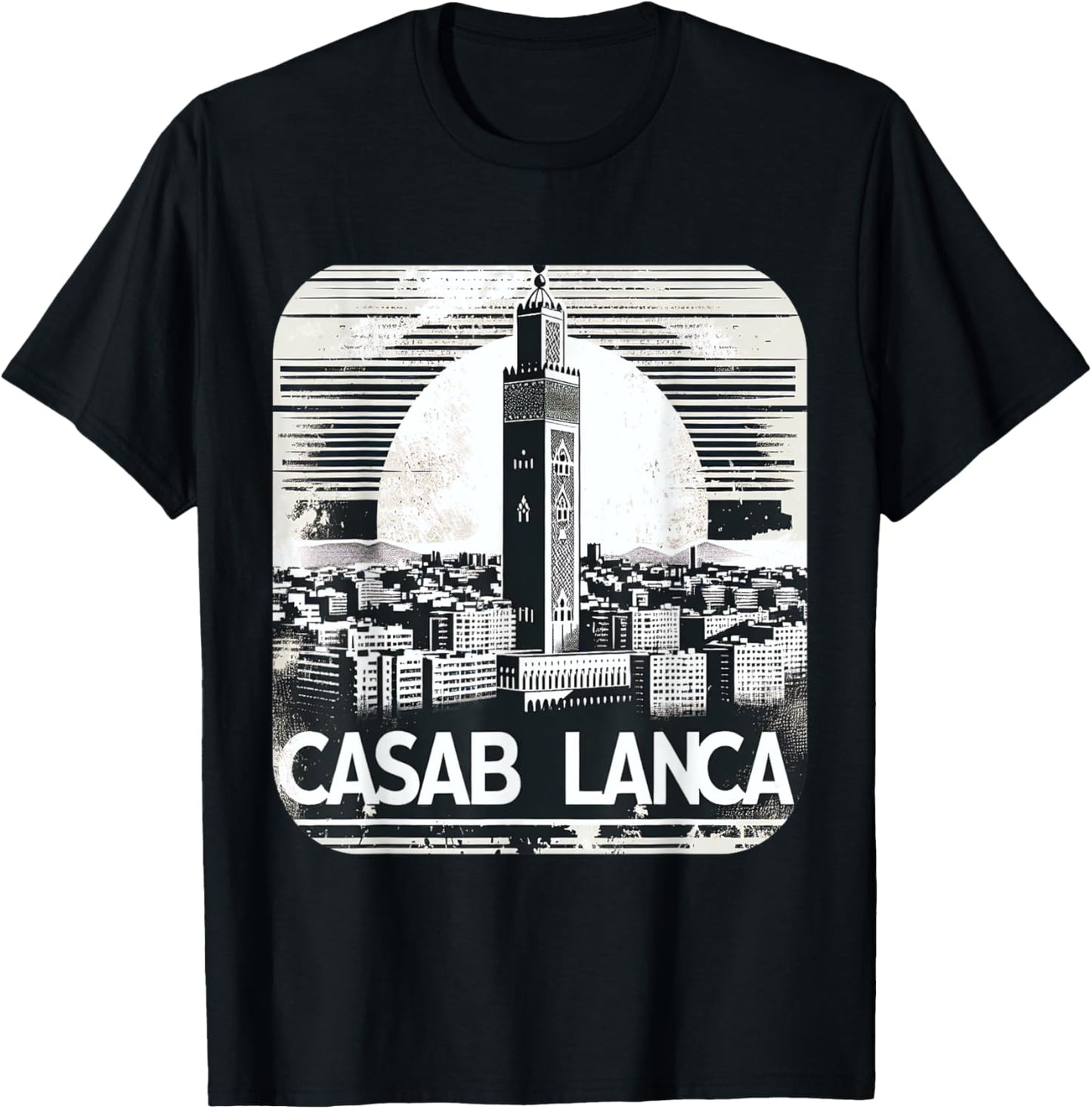 Vintage Casablanca Souvenir Moroccan Costume Morocco Skyline T-Shirt - T-Shirt | Black