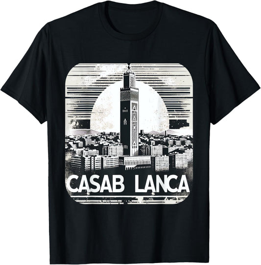 Vintage Casablanca Souvenir Moroccan Costume Morocco Skyline T-Shirt - T-Shirt | Black