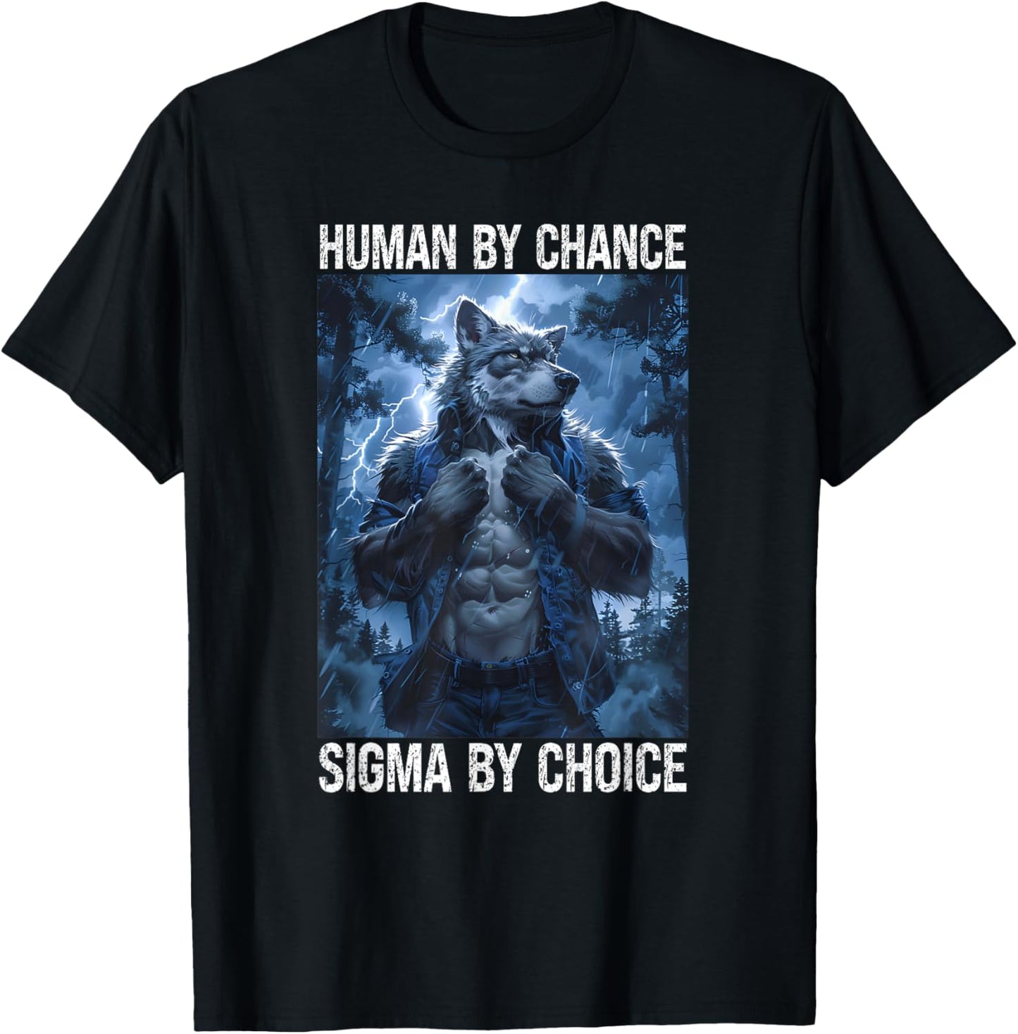 Funny Cringe Muscular Werewolf Meme Cringy Sigma Wolf T-Shirt - T-Shirt | Black