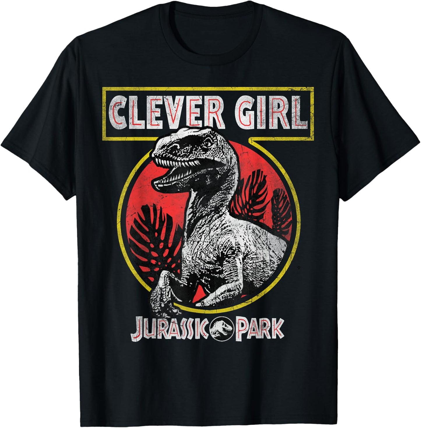 Jurassic Park Clever Girl Raptor Roar Circle Logo T-Shirt - T-Shirt | Black
