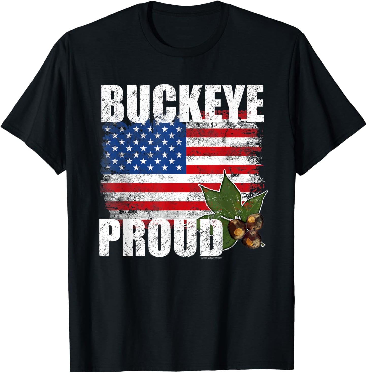 Vintage Ohio Buckeye American Flag Patriotic Proud State T-Shirt - T-Shirt | Black