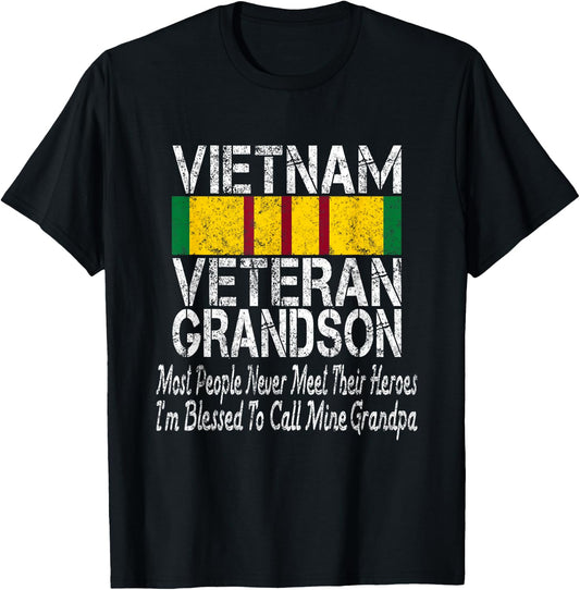 US Military Family Vietnam Veteran Grandson T-Shirt - T-Shirt | Black