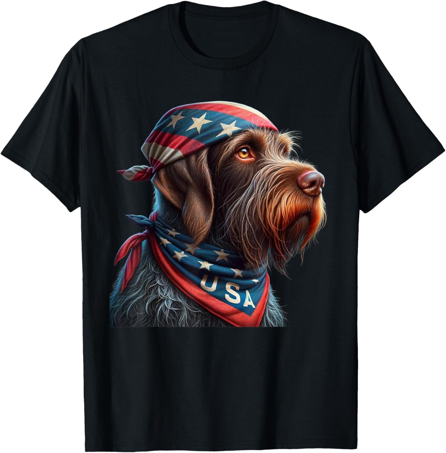 wirehaired pointing griffon dog american flag 4th of july Women Kids Men T-Shirt - T-Shirt | Black