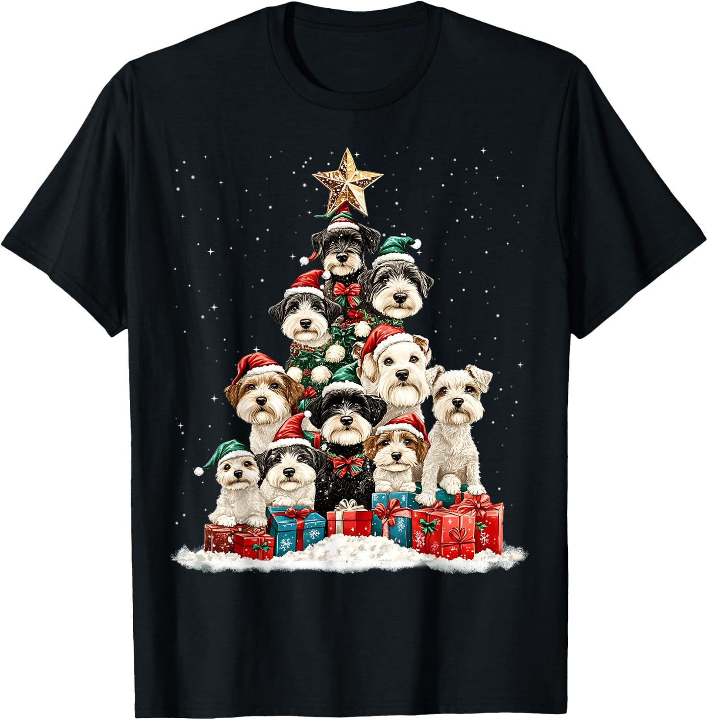 Miniature Schnauzer Christmas Tree Dog Santa Merry Dogmas T-Shirt - T-Shirt | Black
