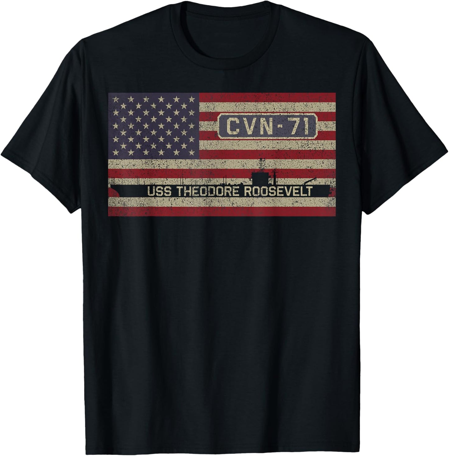 USS Theodore Roosevelt CVN-71 Aircraft Carrier American Flag T-Shirt - T-Shirt | Black